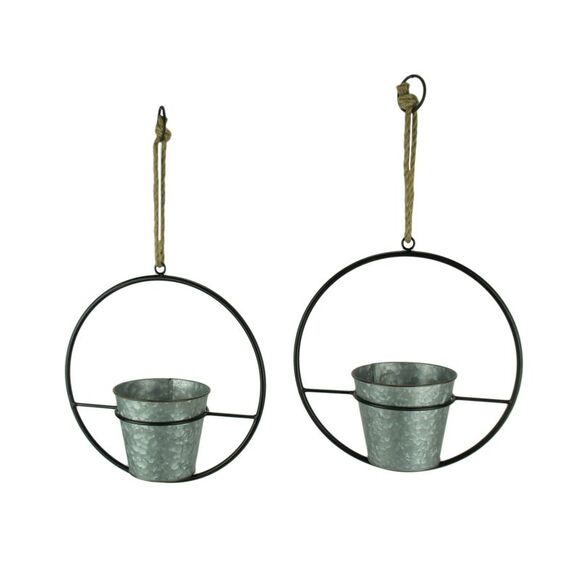 Rustic Metal Hoop Indoor Outdoor Hanging Planters Set of 2 - Picture 1 of 3